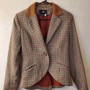 H&M Wool Blend Equestrian Style Jacket Houndstooth